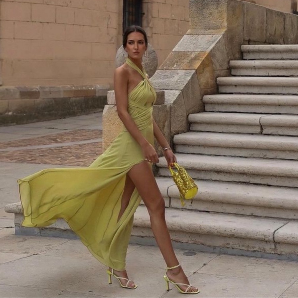 Zara Lime Green Halter Wrap Maxi Dress